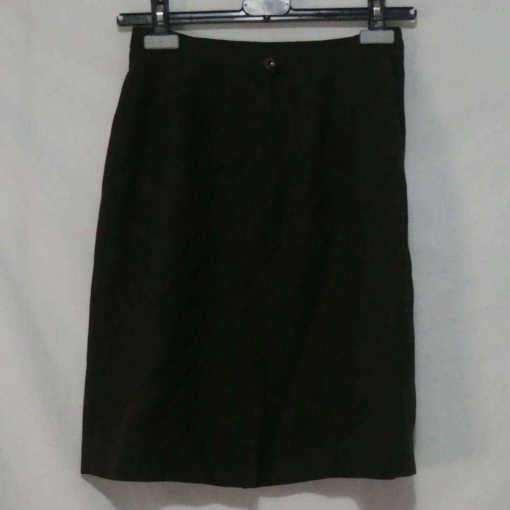Lined Unbranded Dark Green Wool Skirt | 4P | Button and Zipper Closure